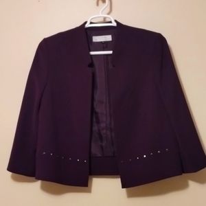 Tahari Open Front Studded Modern-Cut Cropped Sleeve Blazer, Size 12, Pre-Owned
